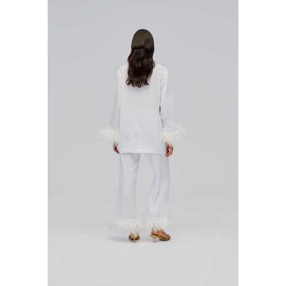 Sleeper Party Pajamas Set with Feather Trim in White XL NWT $390 - Picture 6 of 13